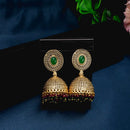 TRADITIONAL INDIAN STYLE  EARRINGS with  GREEN  stone and pearl hangings