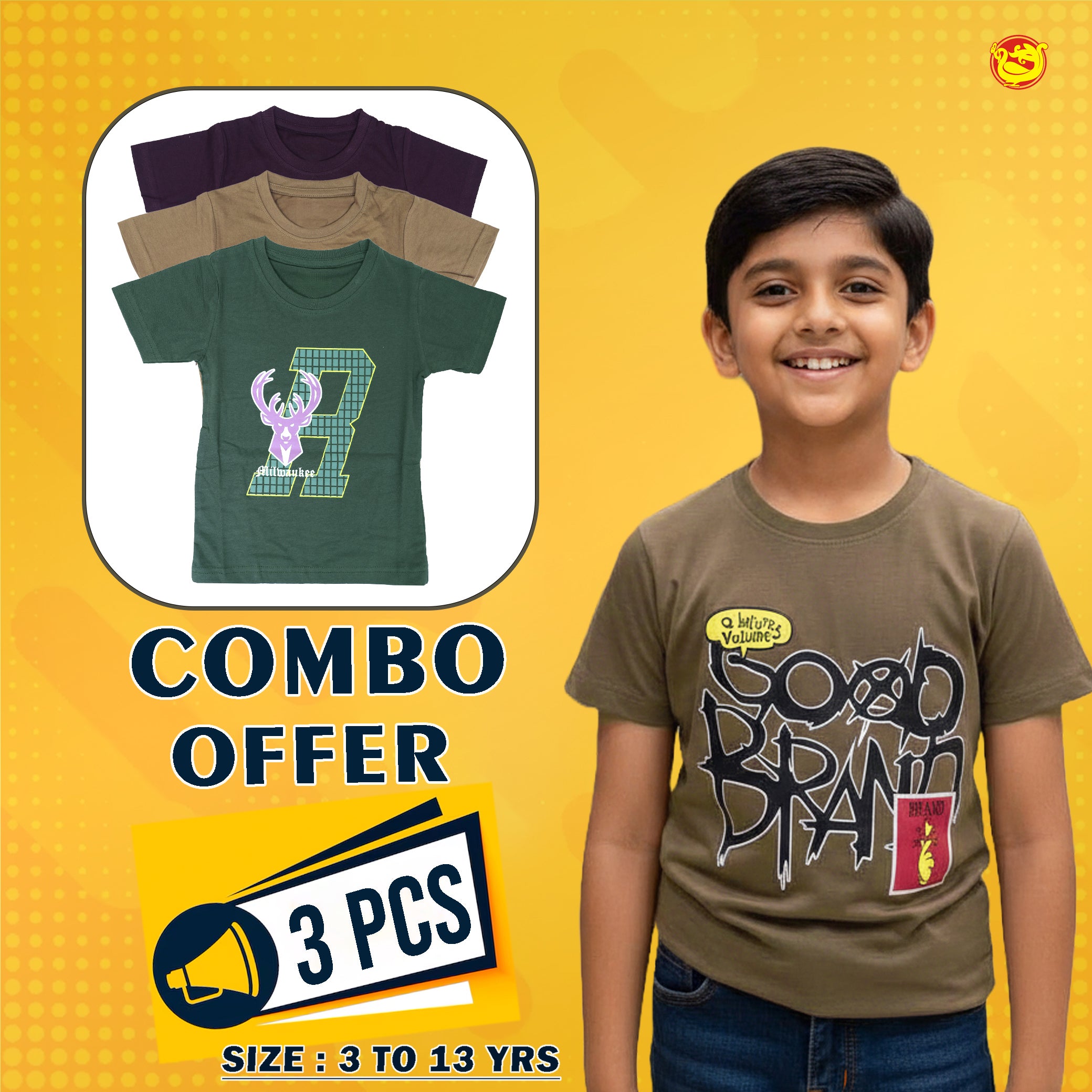 Boys 3 Pcs T-Shirt Combo