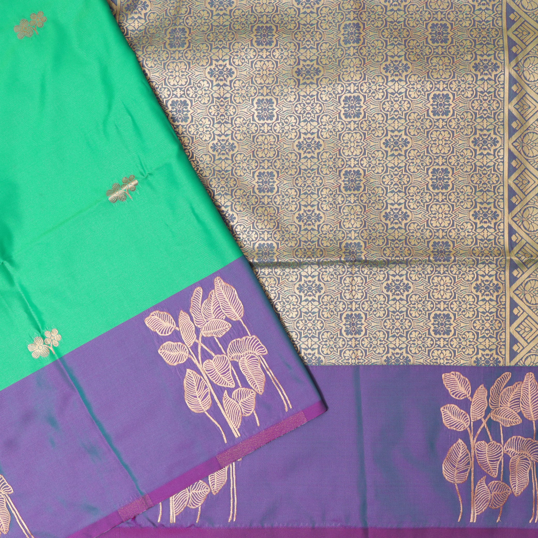 Green with Purple Soft Silk Saree