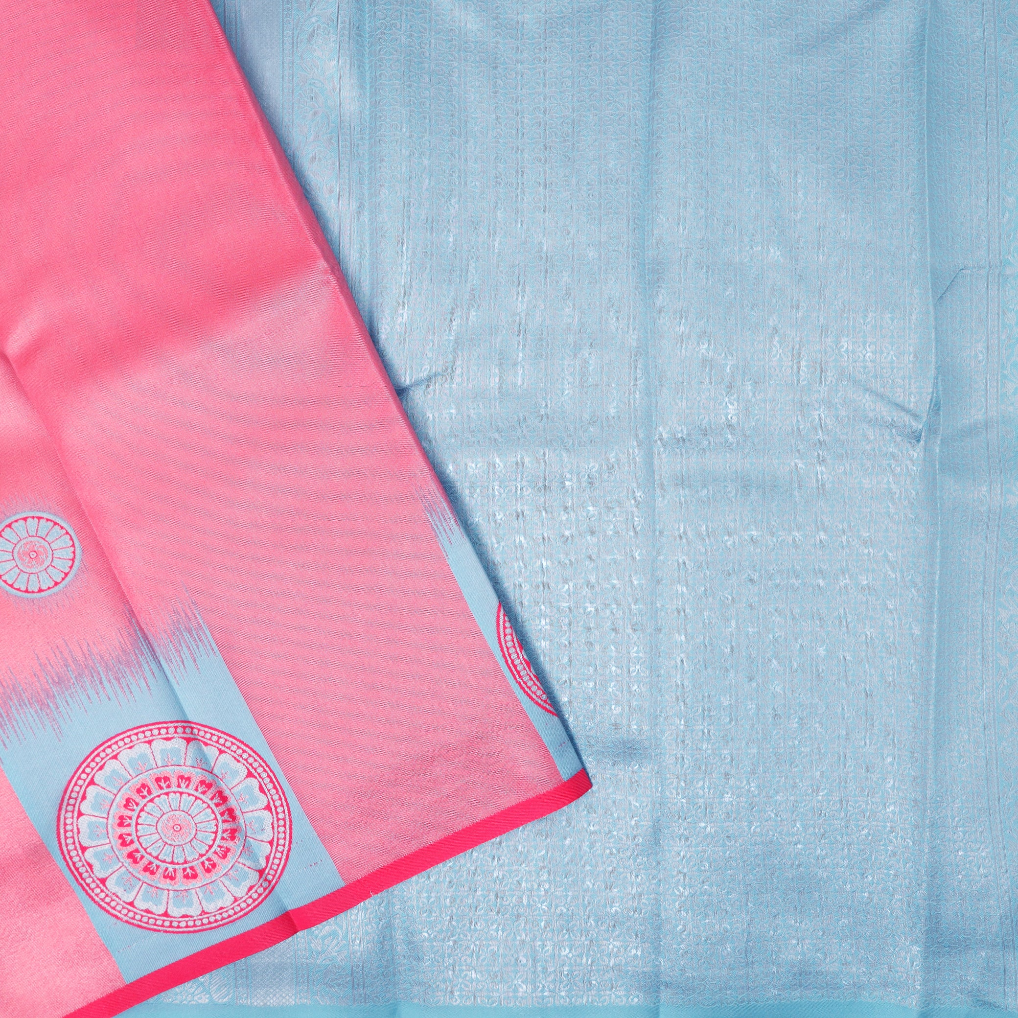 Rose Pink with Blue Litchi Silk Saree