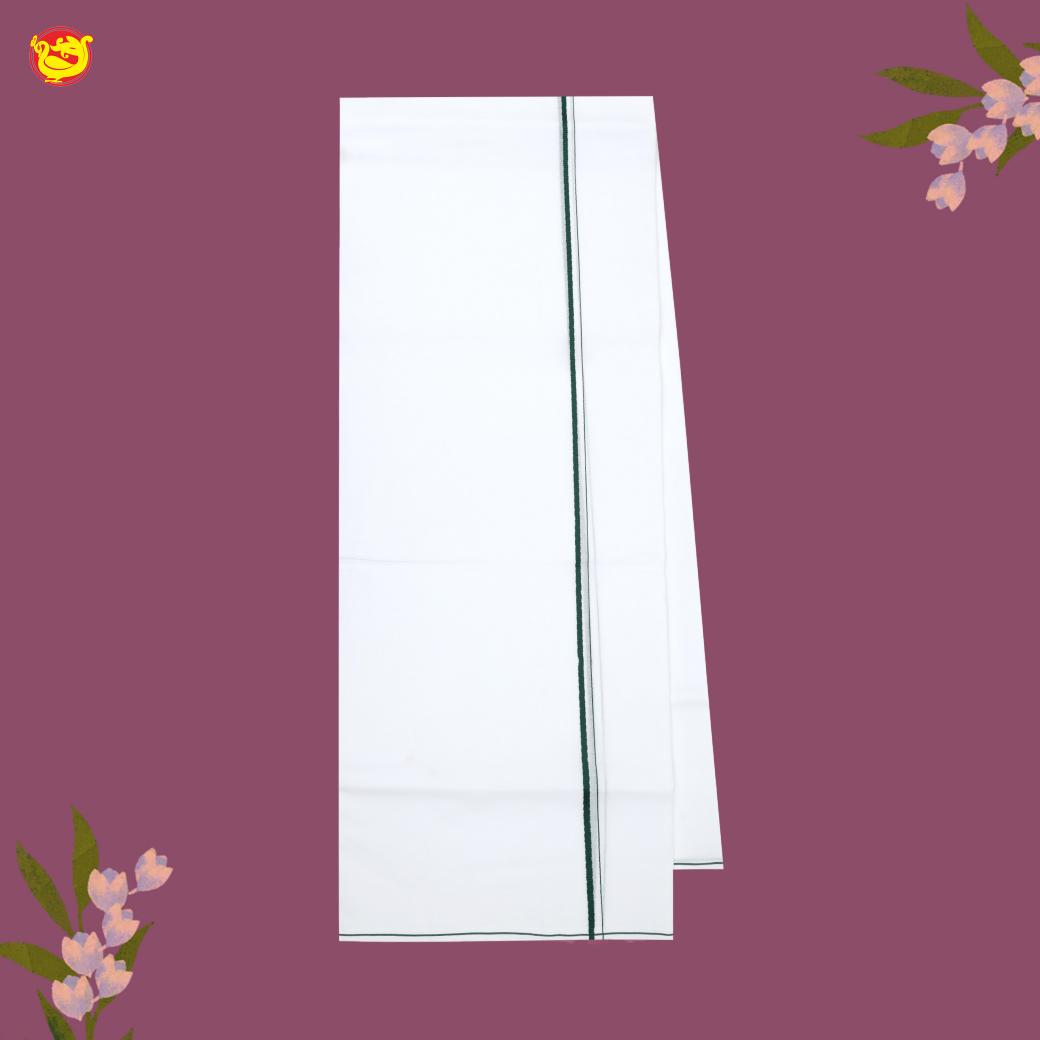 White with GREEN  Fancy Border Single Layer Cotton Men’s Dhoti