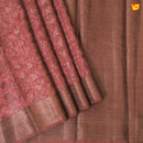 Unique Dark Brown Chanderi Silk Saree with Floral Motifs and Copper Zari Border - Thenianantham