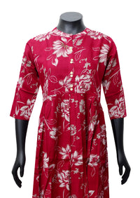 Red Printed Ladies Branded Readymade Long Top