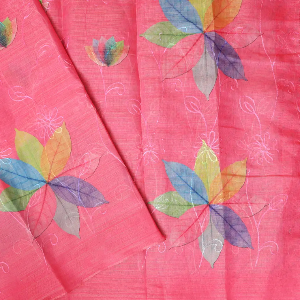 Rose Pink with Floral Design Trendy Tissue Fancy Saree