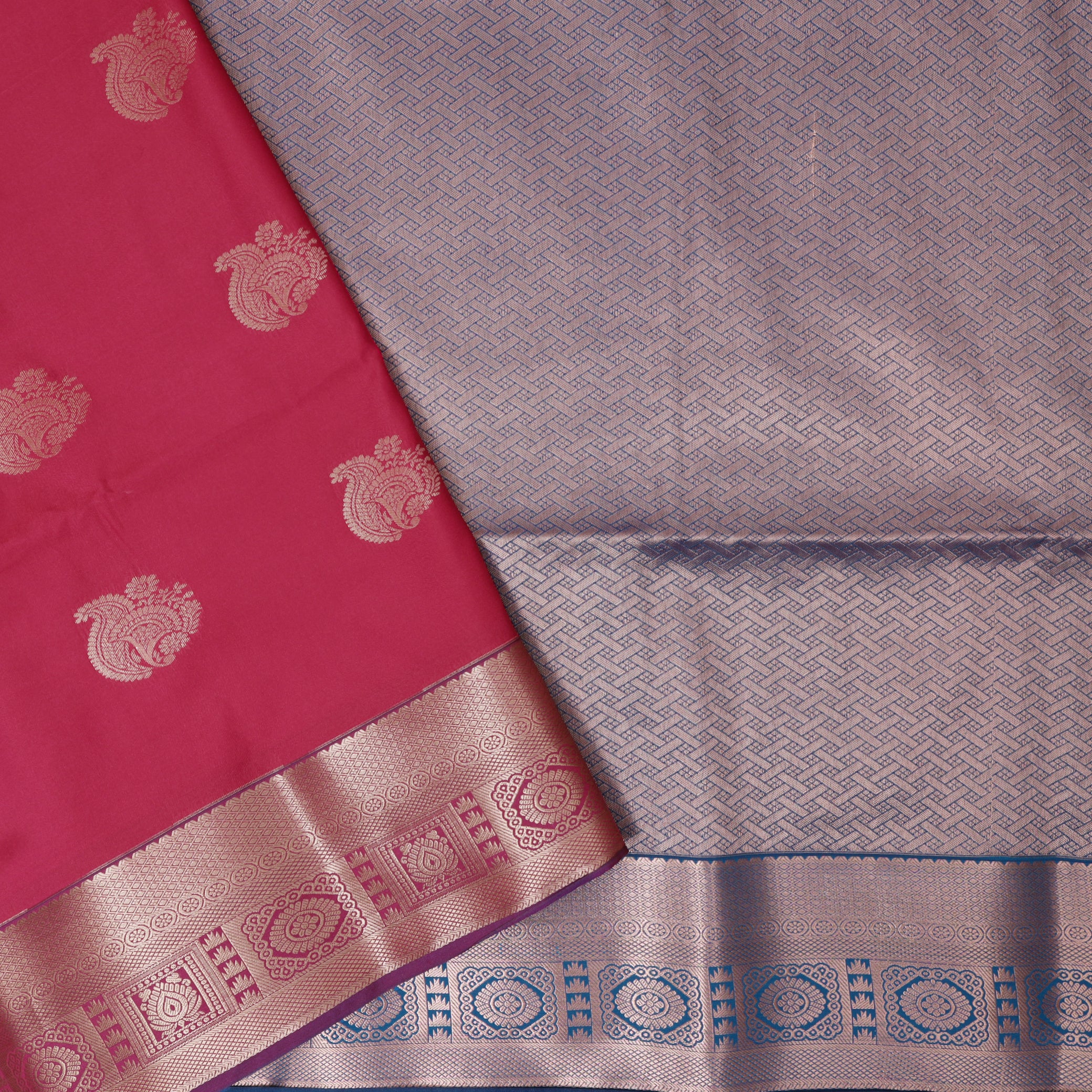 Red with Teal Blue Soft Silk Saree