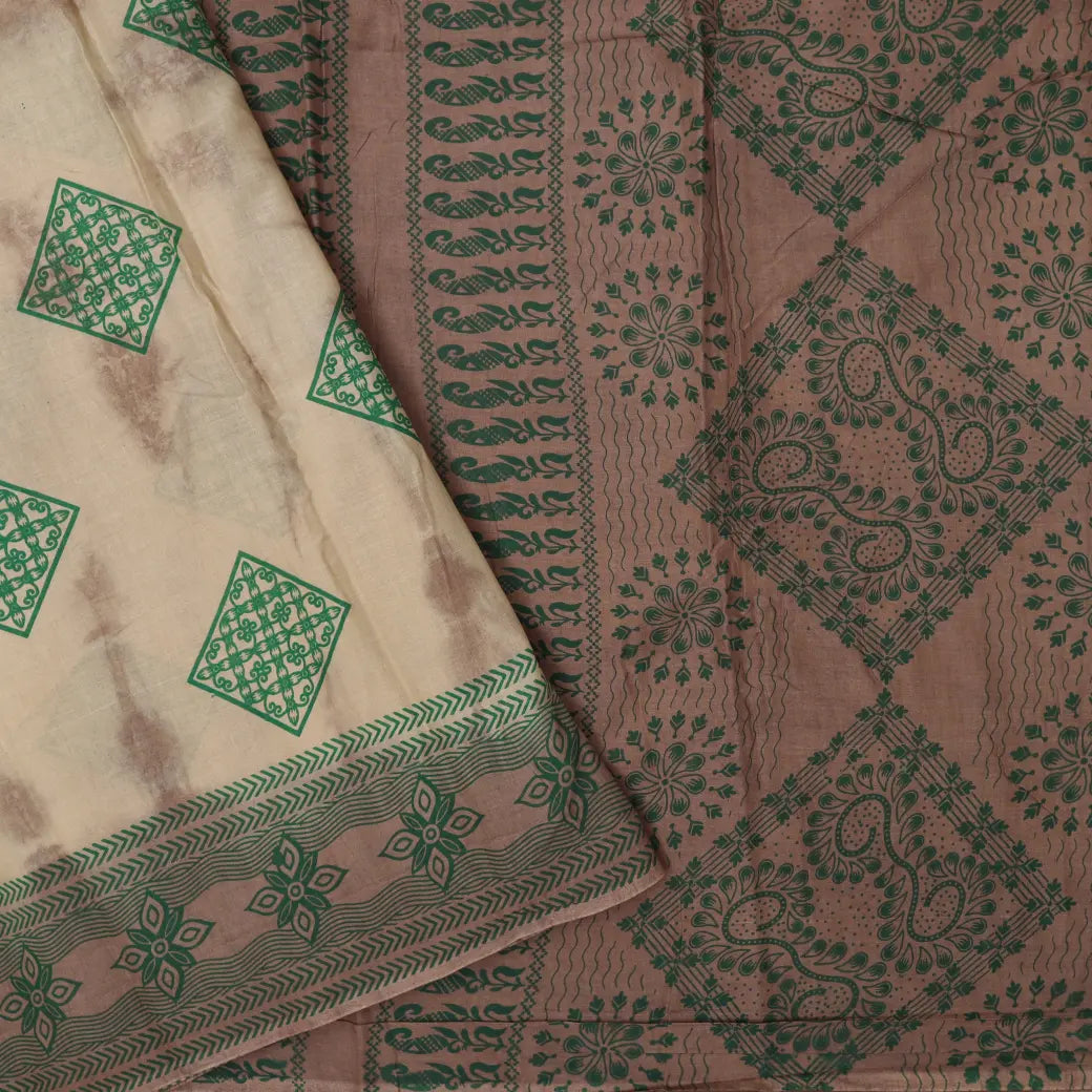 beige with light brown Sungudi Cotton Saree without Blouse