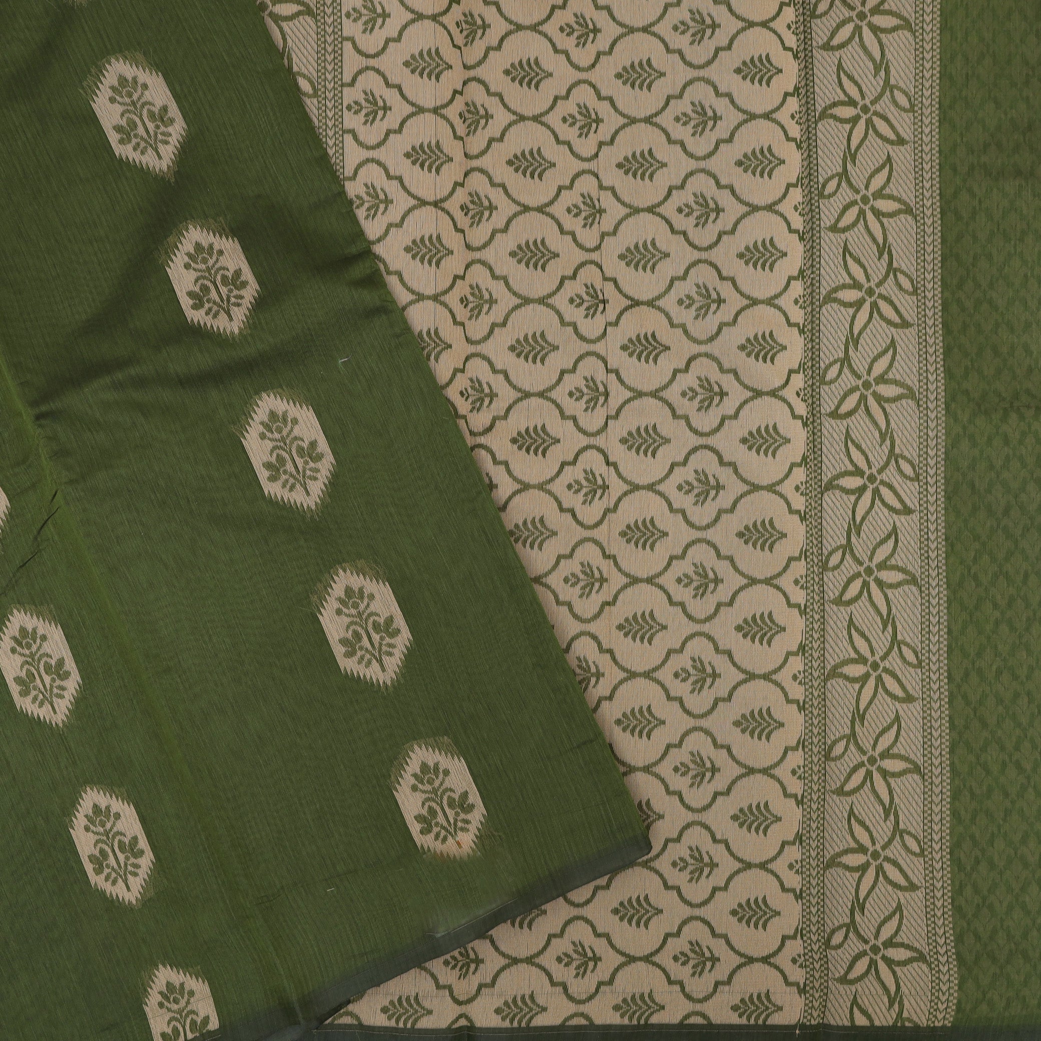 Moss green With Sandal Zari  Silk Cotton Saree