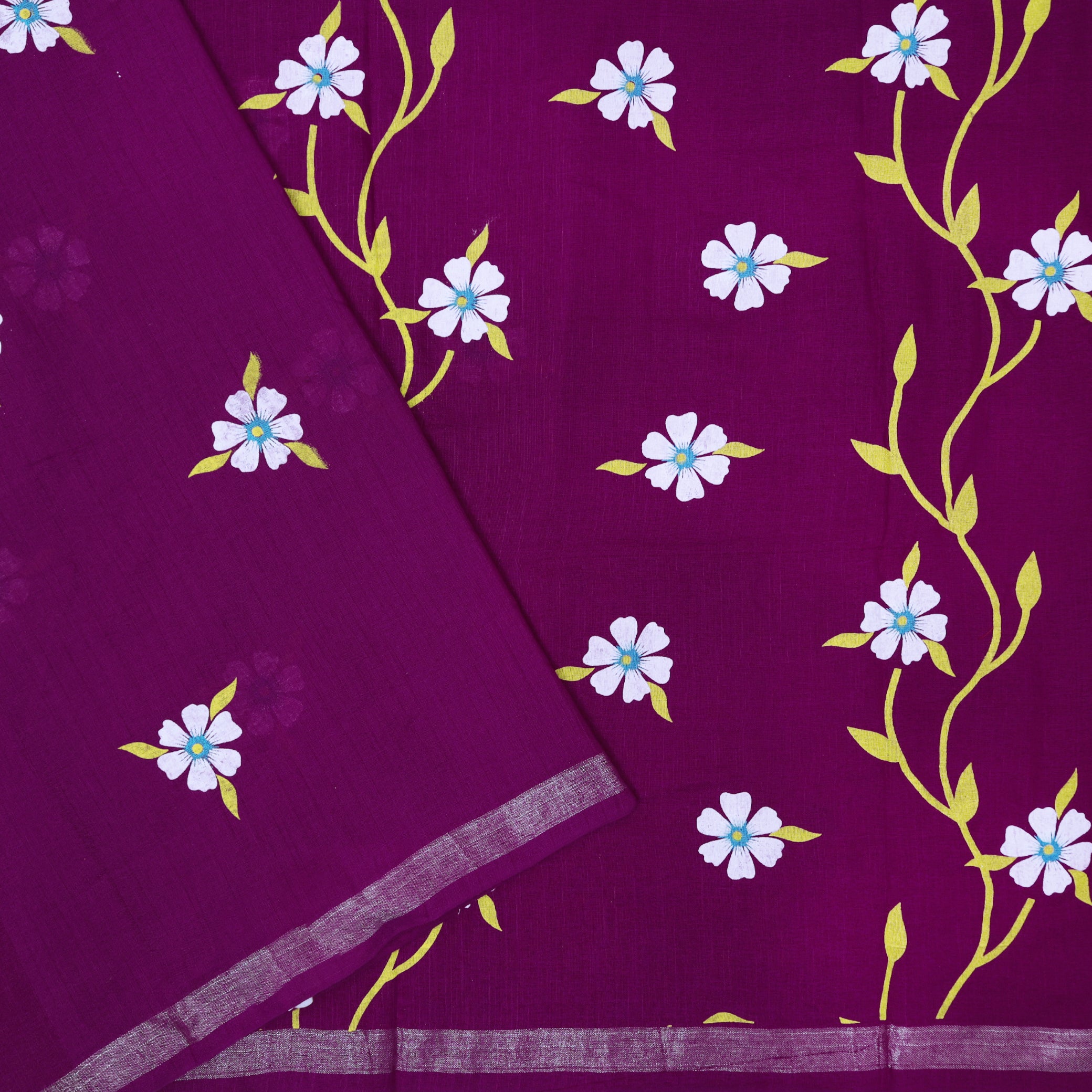 Dark Purple Linen Cotton Saree with Contrast Blouse