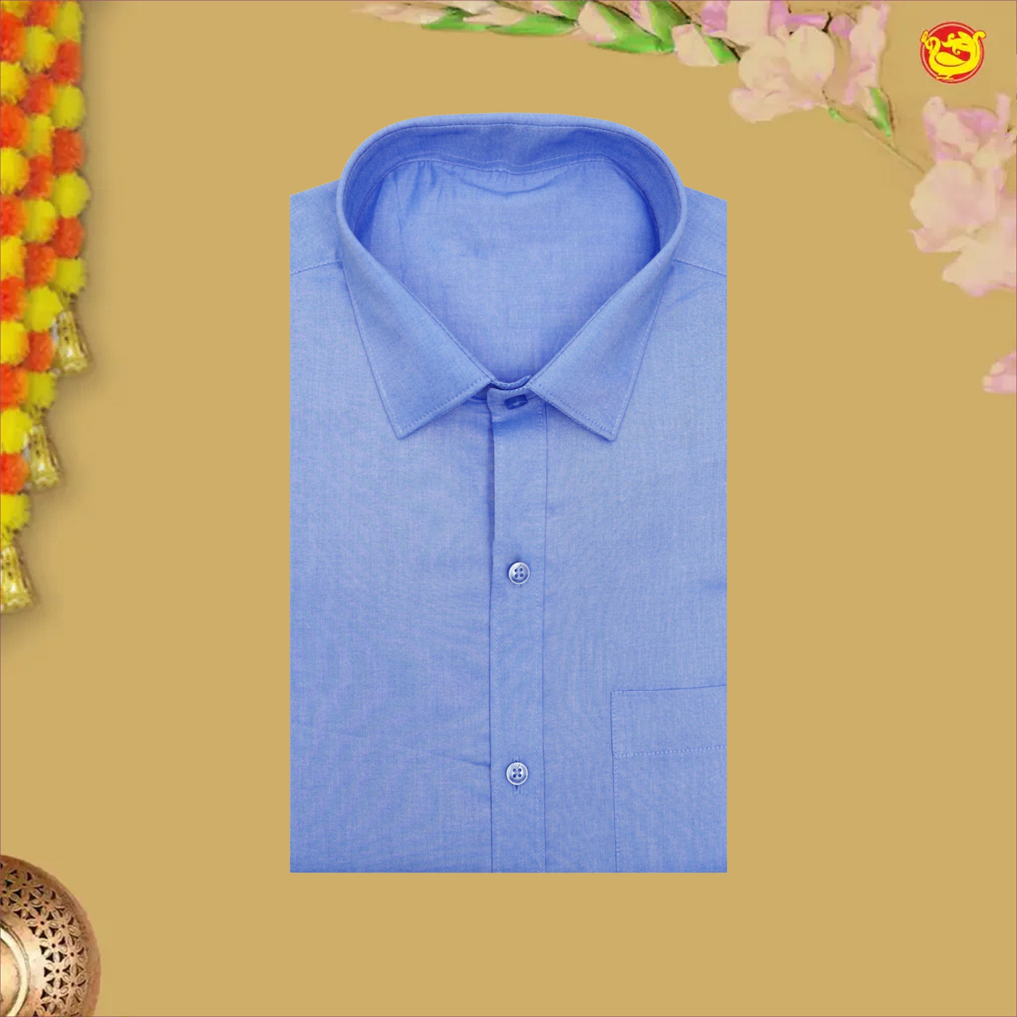Light Blue With White Readymade Shirt And Matching Border Dhoti Set for Men