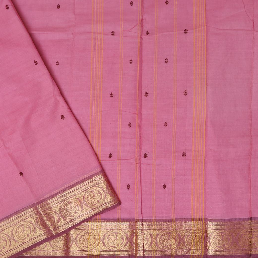 Light Pink With Copper Zeri Border  Pure Cotton Saree