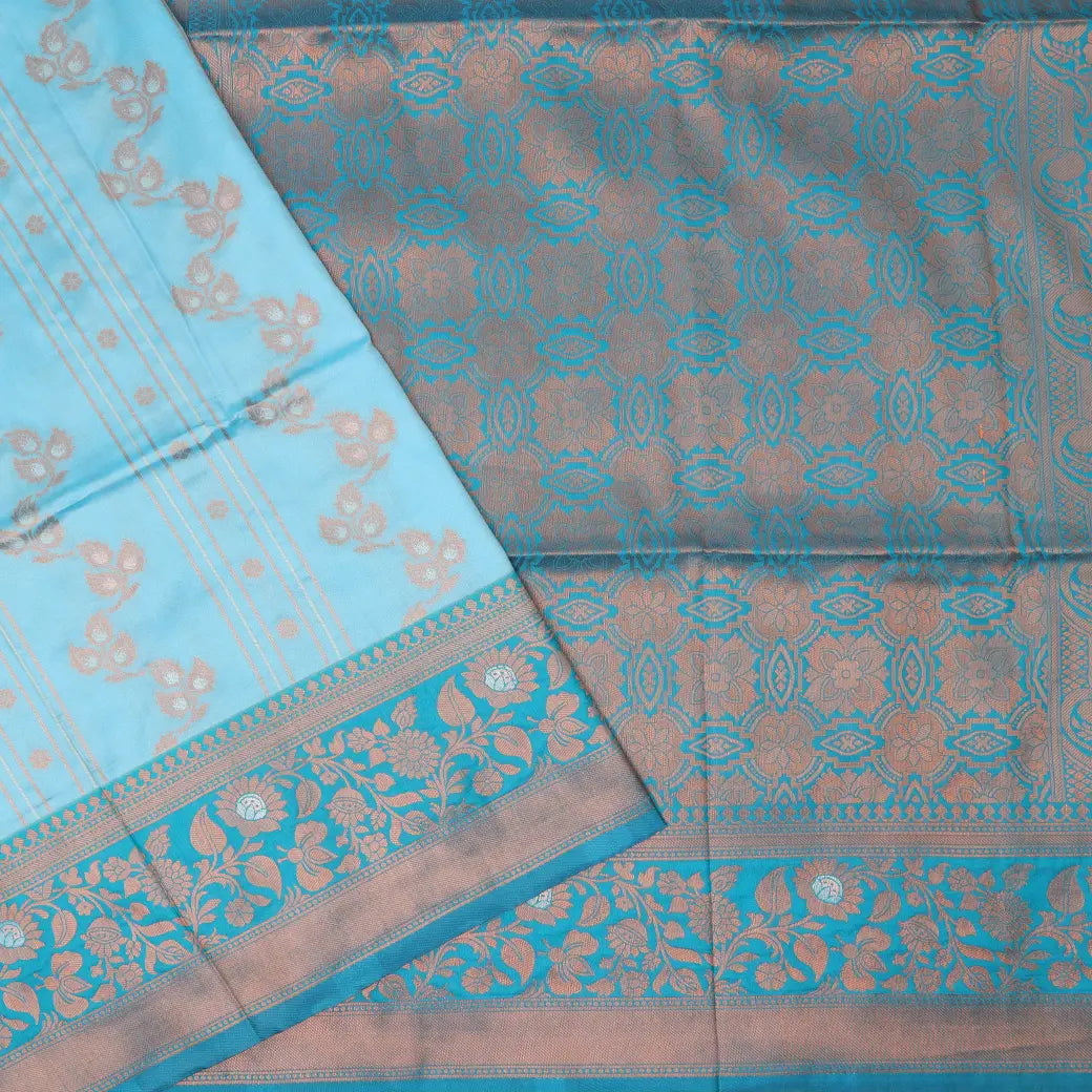 Teal blue and green Soft Silk Saree