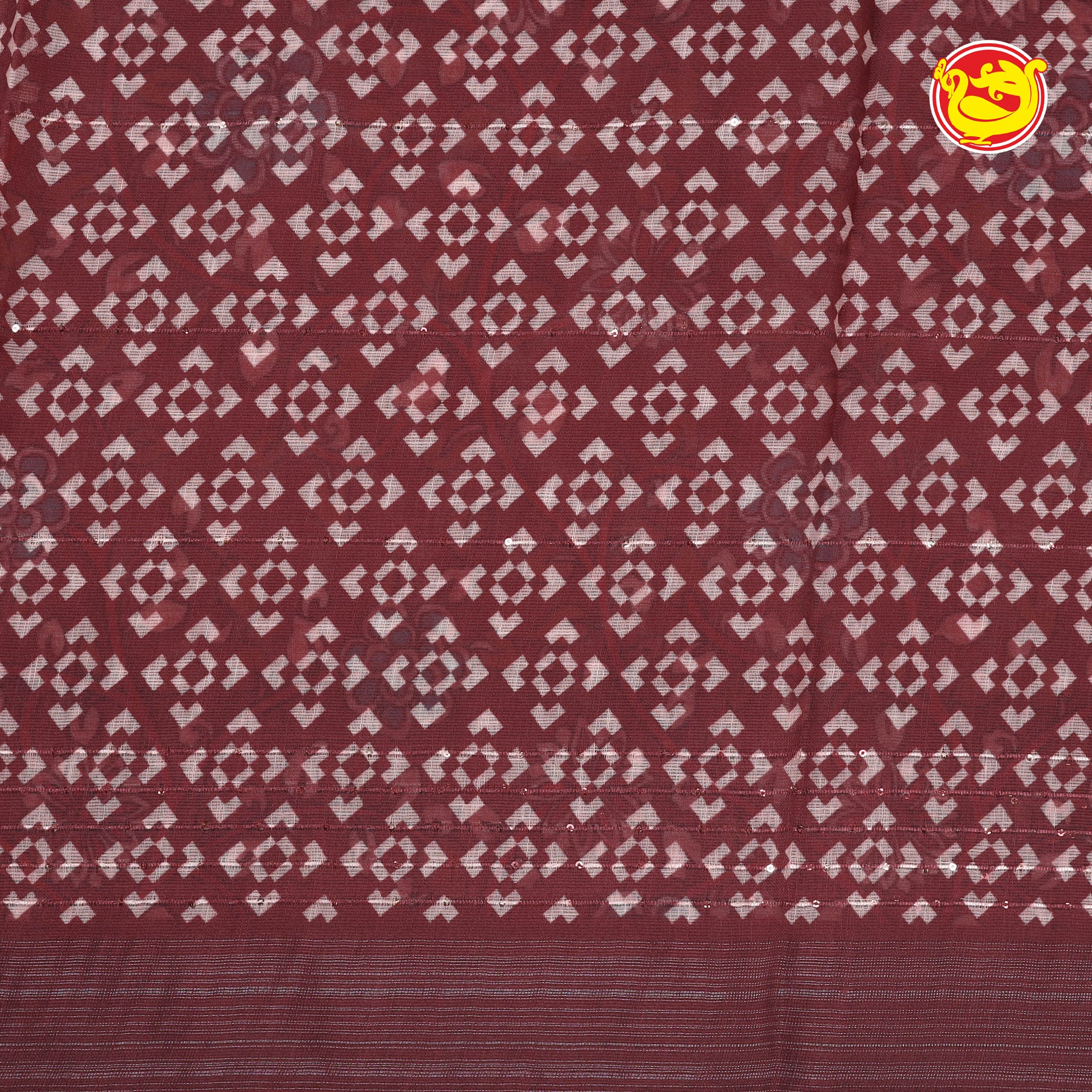 Red digital printed linen cotton saree