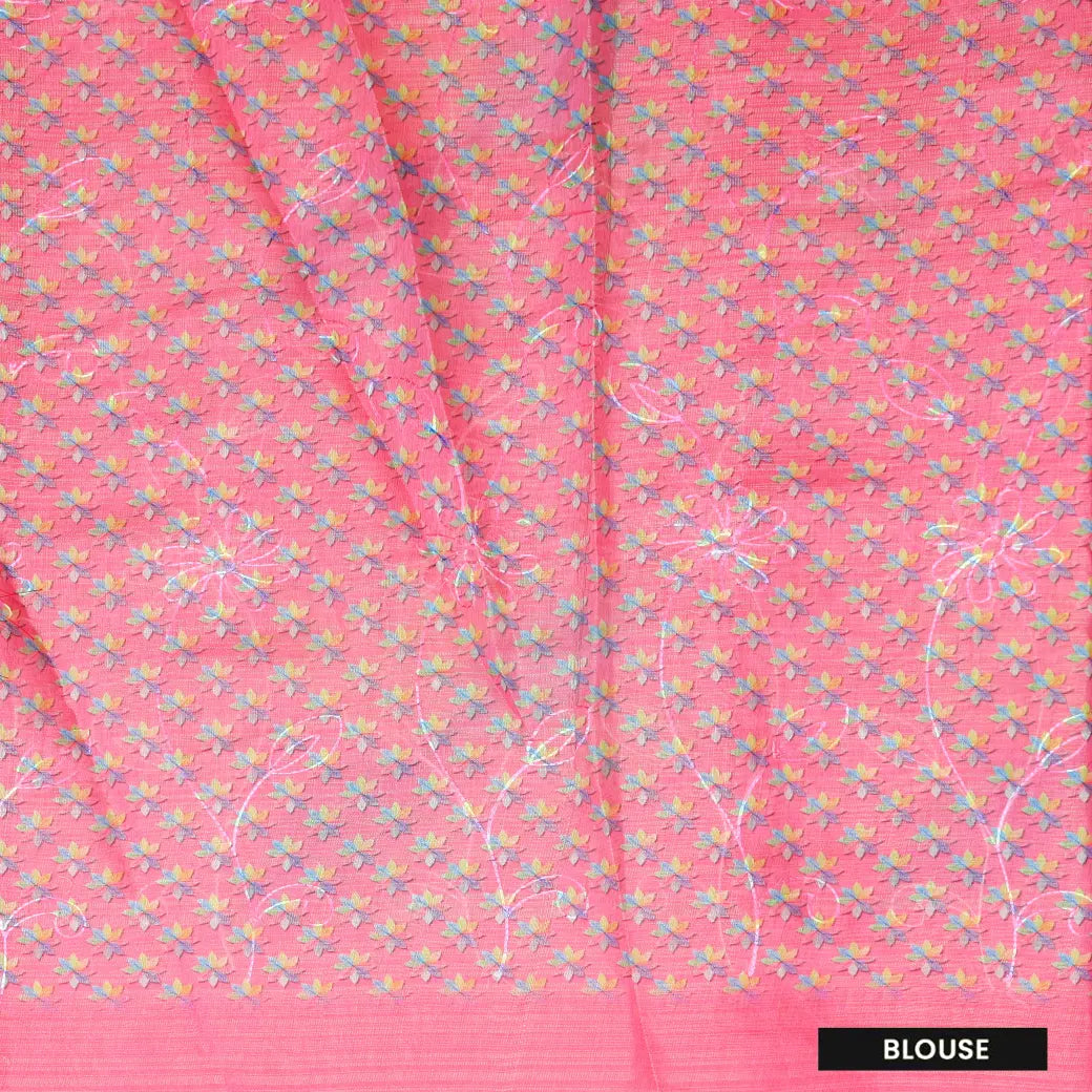 Rose Pink with Floral Design Trendy Tissue Fancy Saree