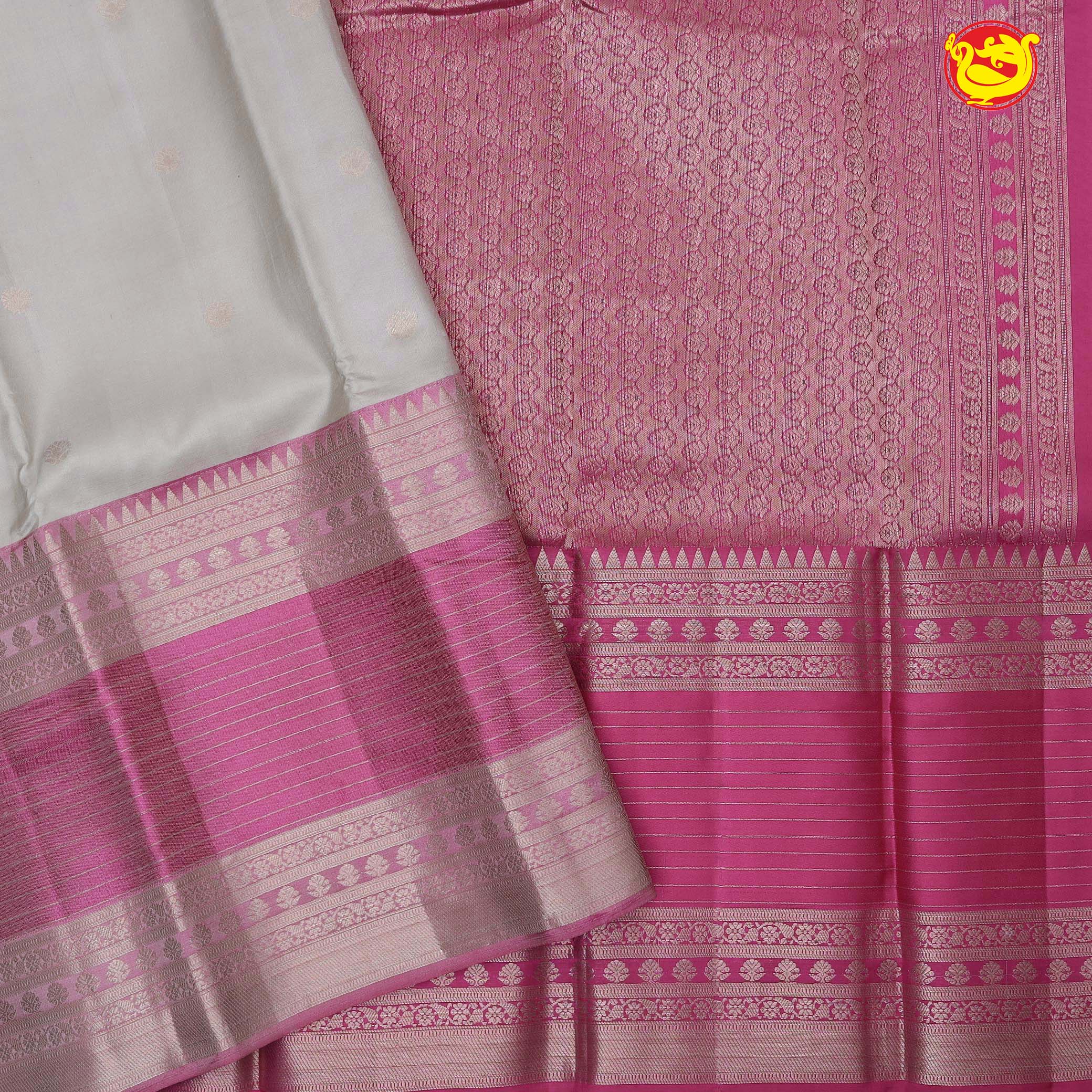 Light Grey with Pink Traditional Buttas Soft Silk Saree