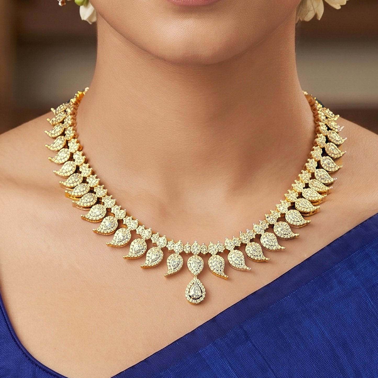 Elegant  Gold-Plated Ad StoneWith  Earring Set Necklace