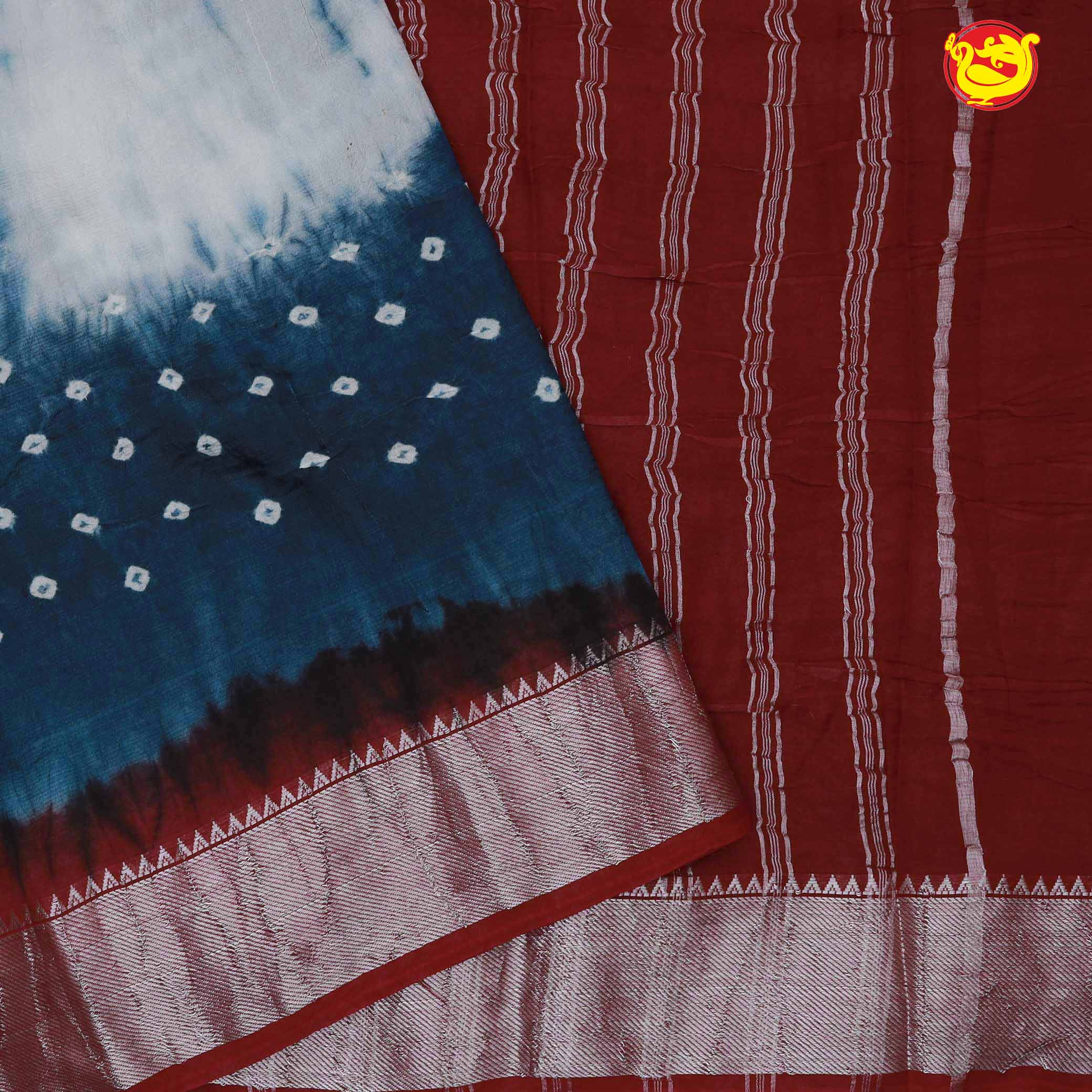 Grey with maroon chanderi saree with tie and dye prints