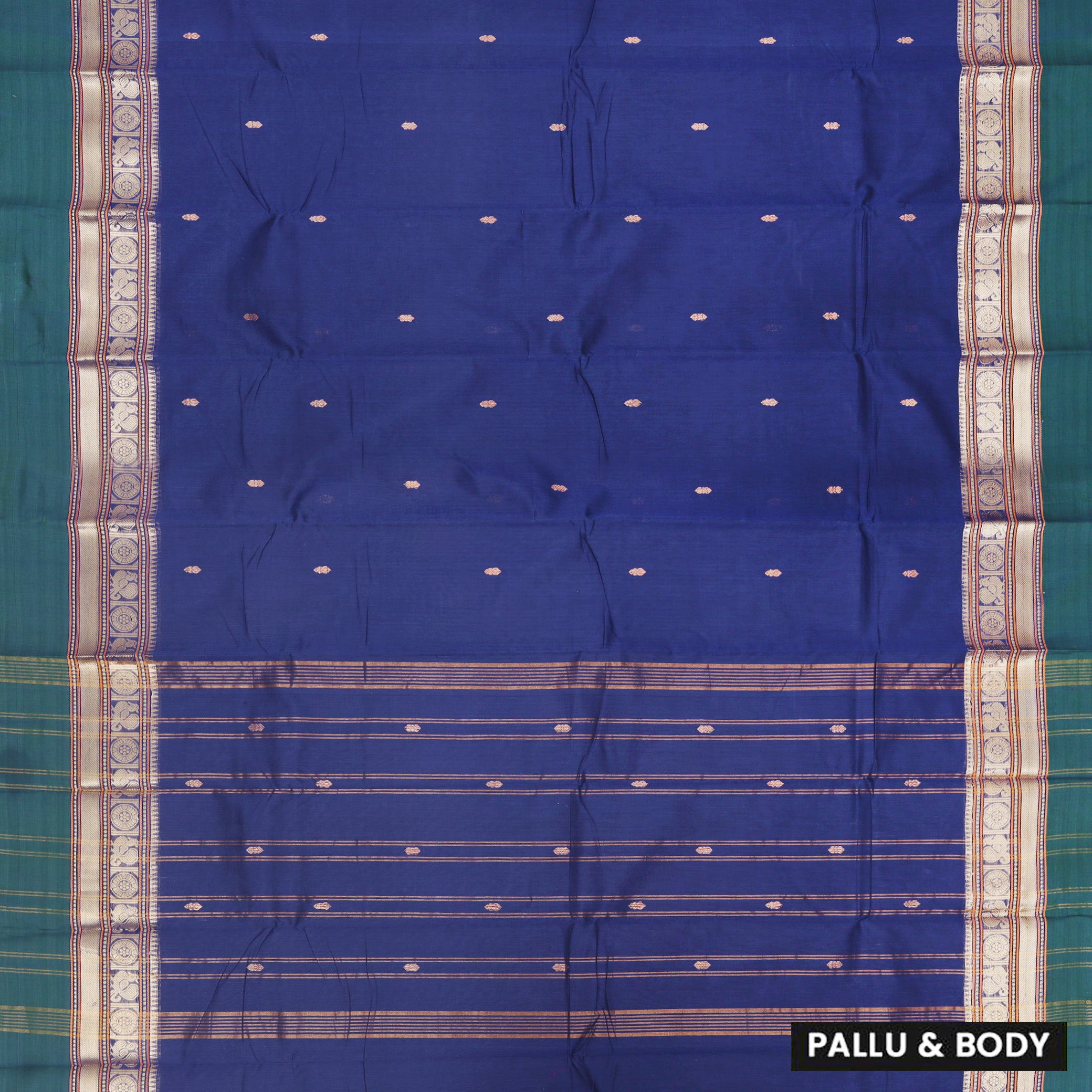 Navy Blue With Dark Green  Pure  Cotton Saree without Blous