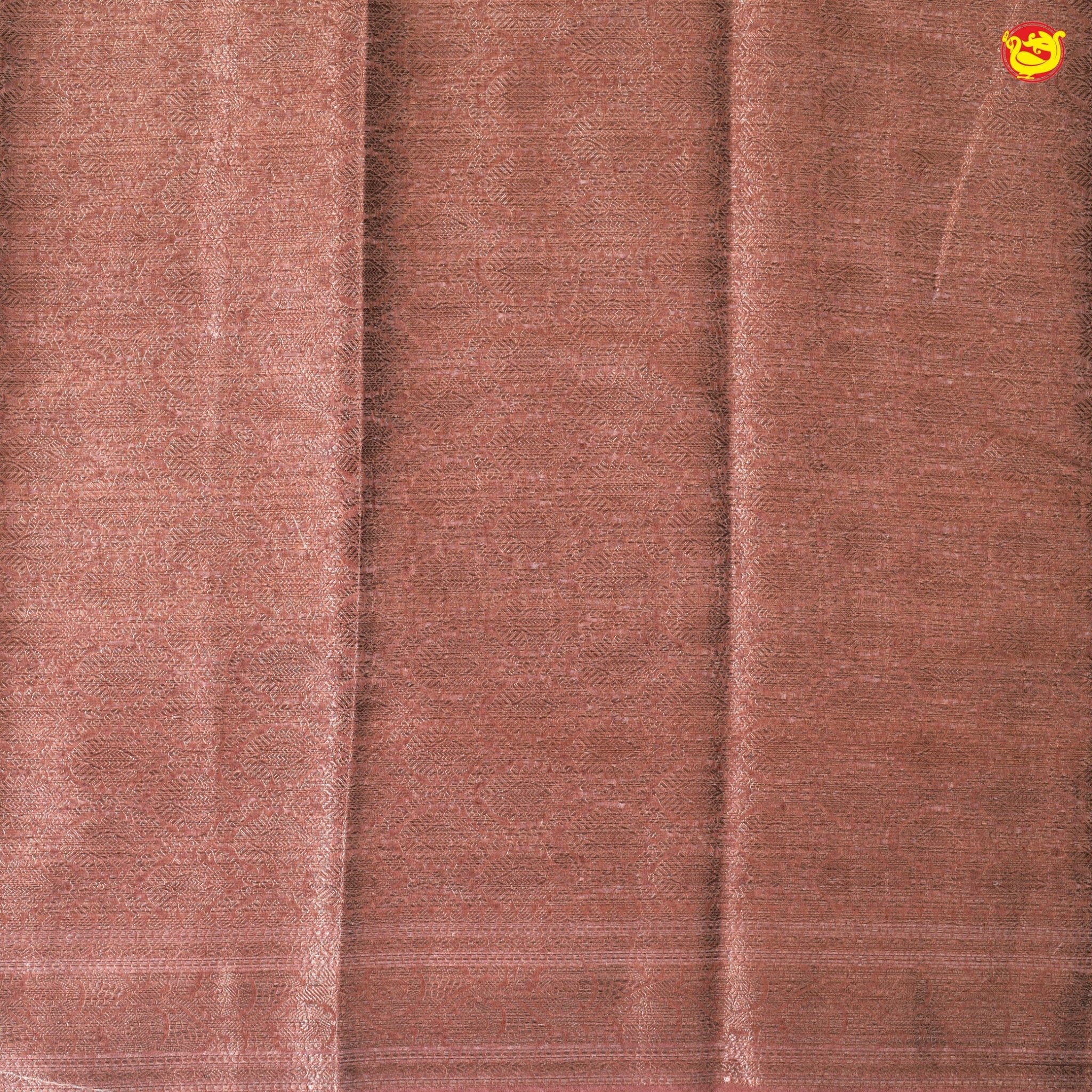 Unique Dark Brown Chanderi Silk Saree with Floral Motifs and Copper Zari Border - Thenianantham