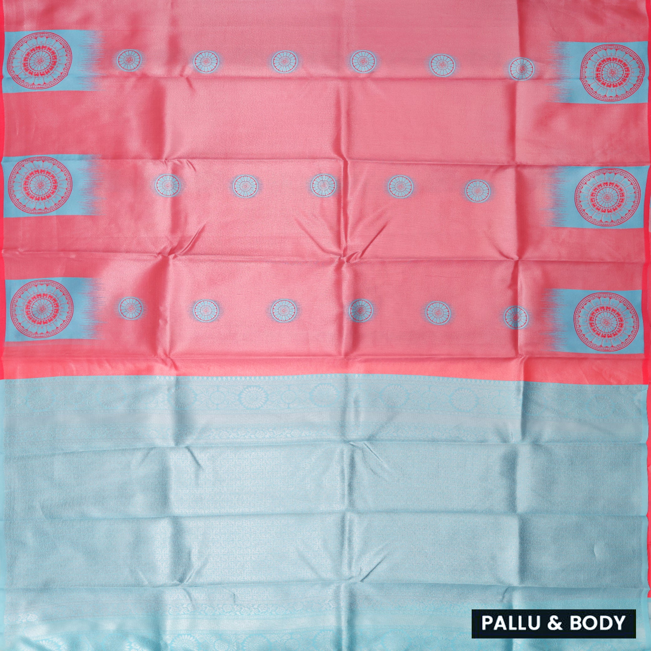 Rose Pink with Blue Litchi Silk Saree