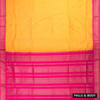 Mustard Yellow for the body and Rani Pink Premium Quality Kalyani Cotton Saree
