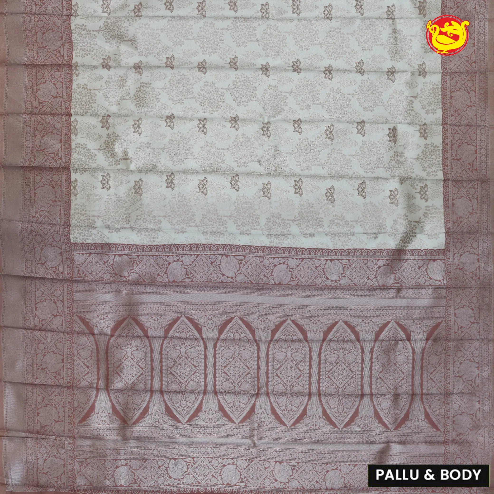 Light Grey with Brown Traditional Kubera Pattu Saree