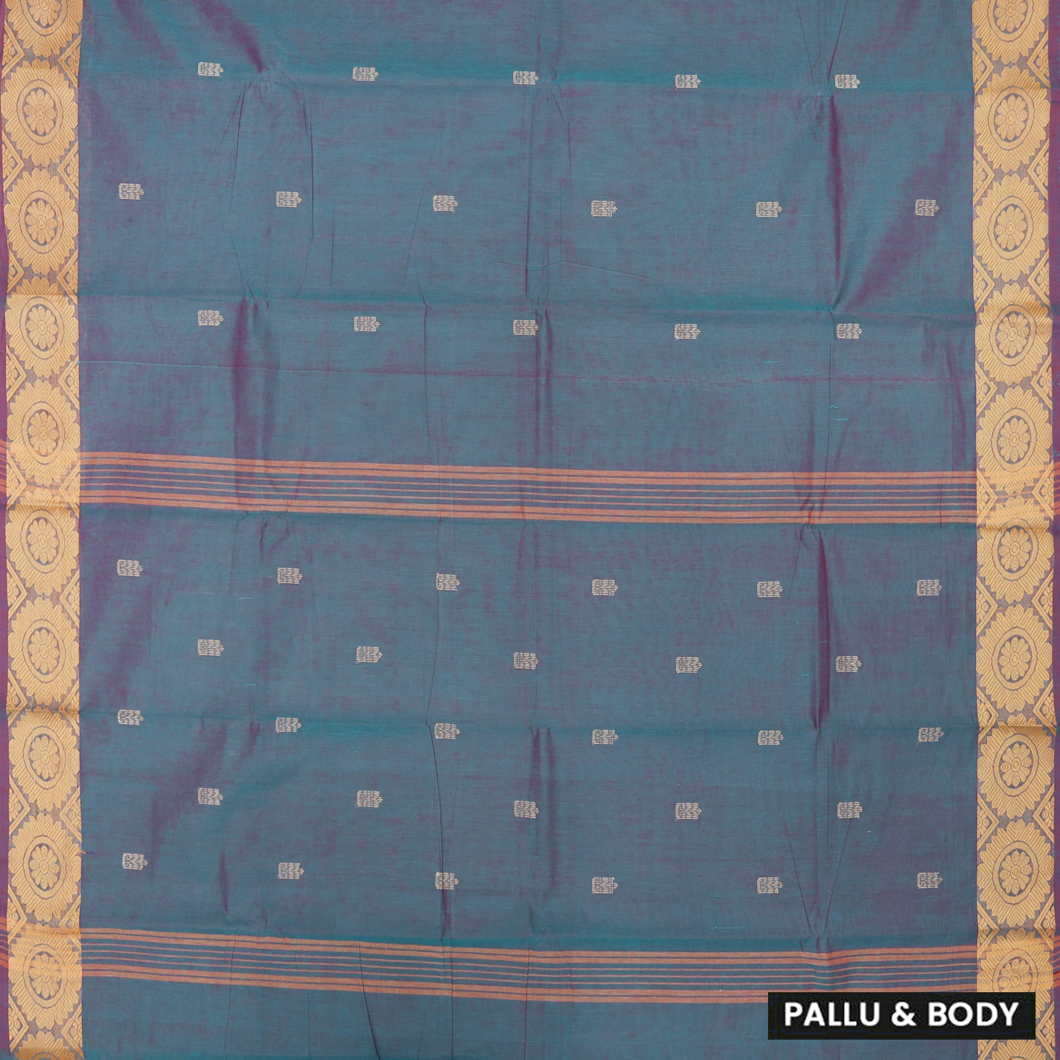 Teal and Purple With Maroon  Pure Chettinad Cotton Saree without Blouse