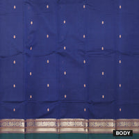 Navy Blue With Dark Green  Pure  Cotton Saree without Blous