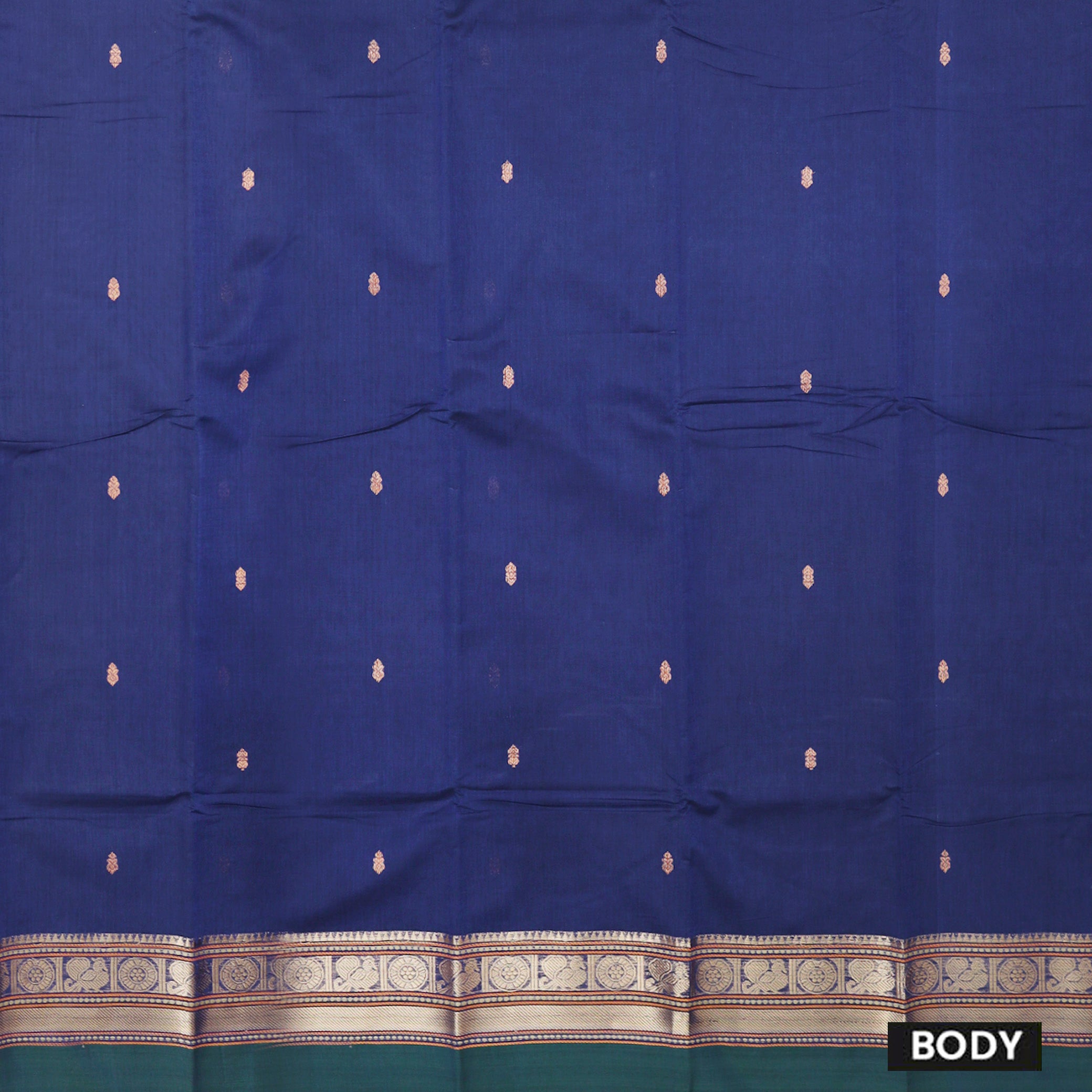Navy Blue With Dark Green  Pure  Cotton Saree without Blous