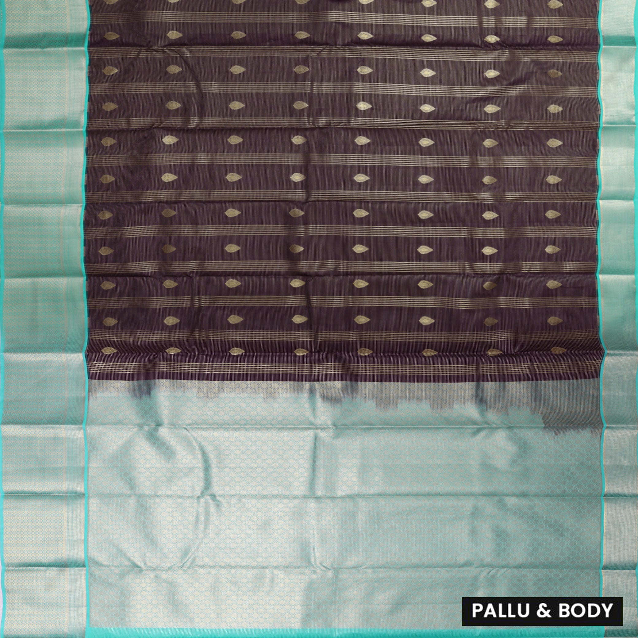 Dark Brown With  Teal Green Gold Zari Yuvana Semi Soft Silk Saree