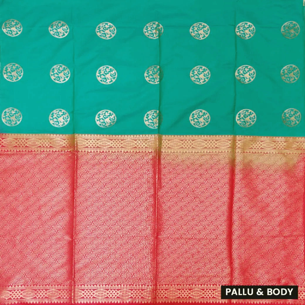 GREENwith RED Soft Silk Saree