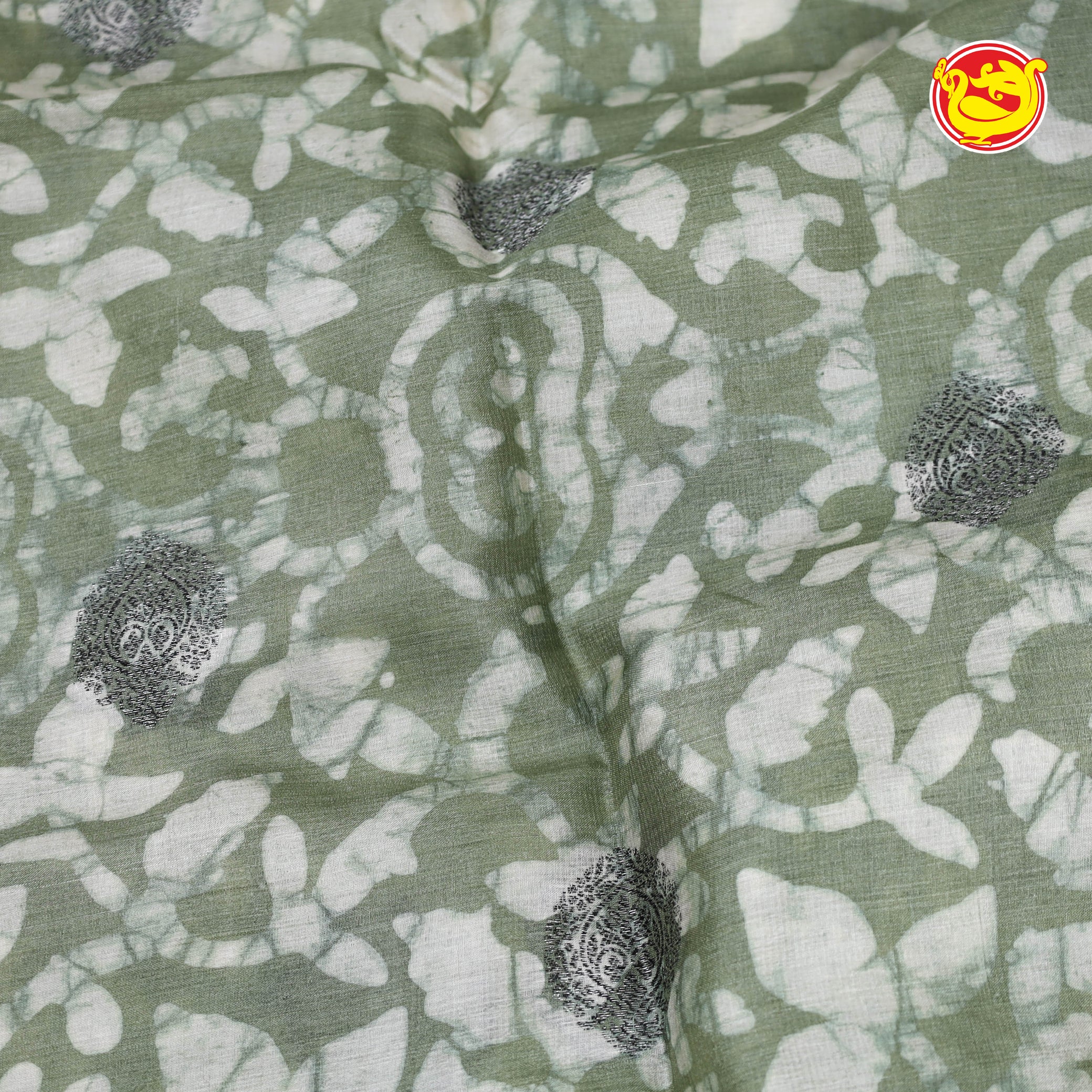 Pastel green pure tussar silk saree with batik prints