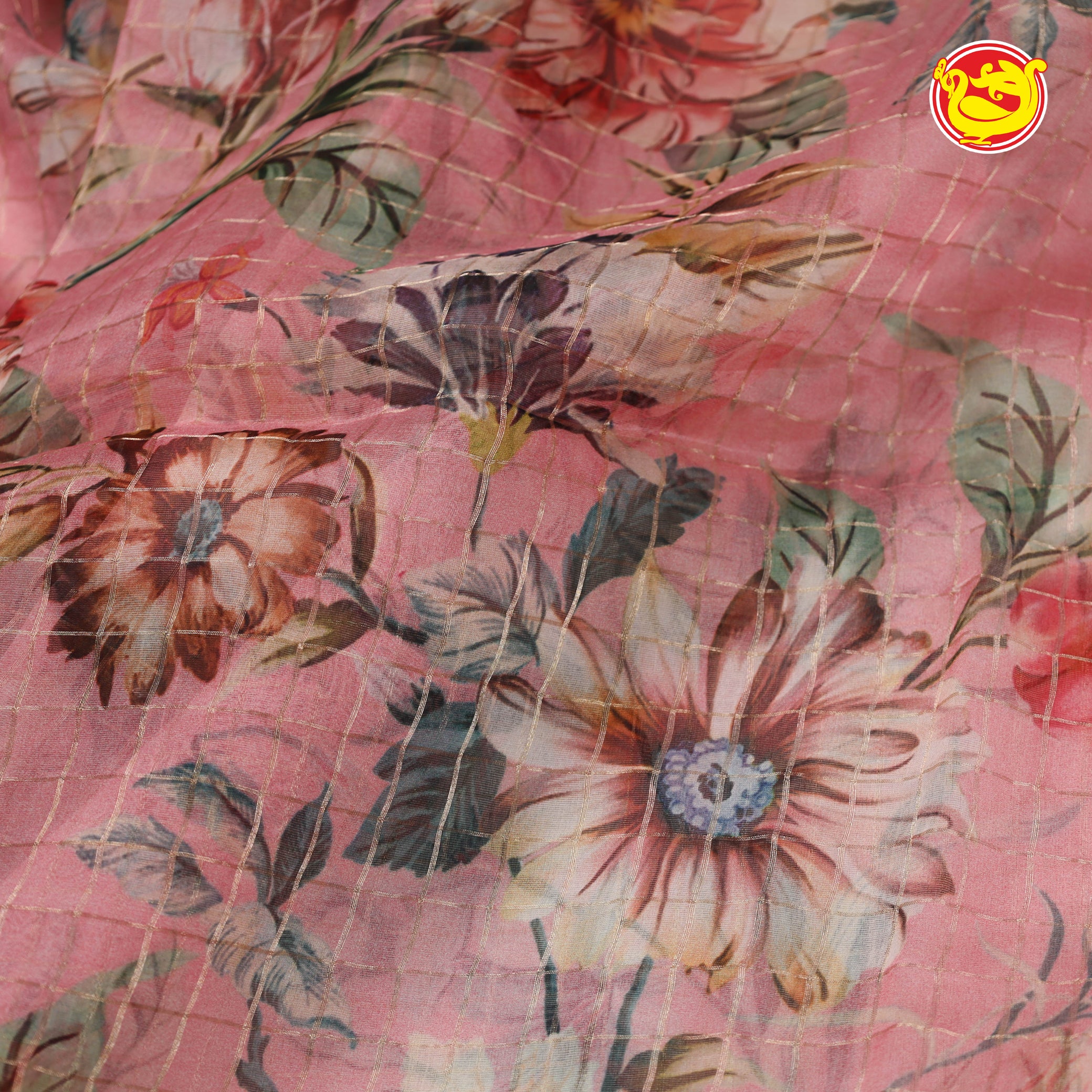 lotus pink pure kora silk saree with floral digital prints
