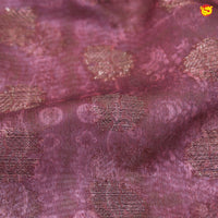 Unique Dark Brown Chanderi Silk Saree with Floral Motifs and Copper Zari Border - Thenianantham