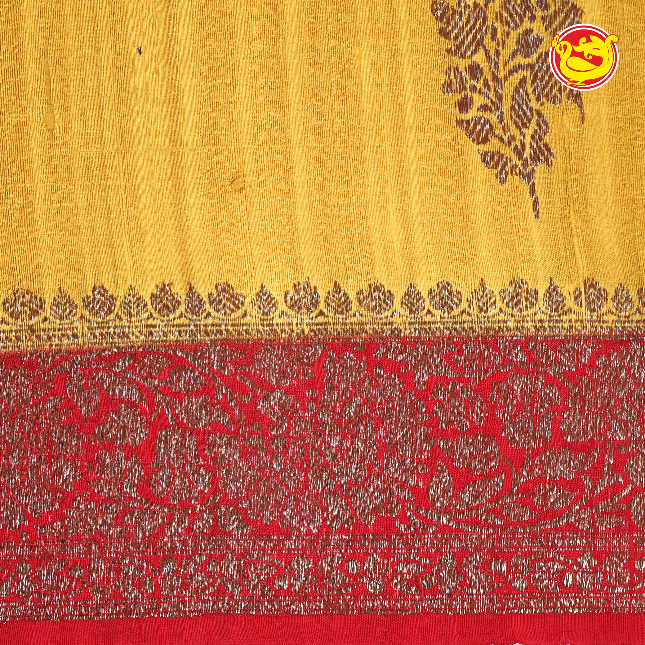 Mild yellow with red kadi tussar silk saree