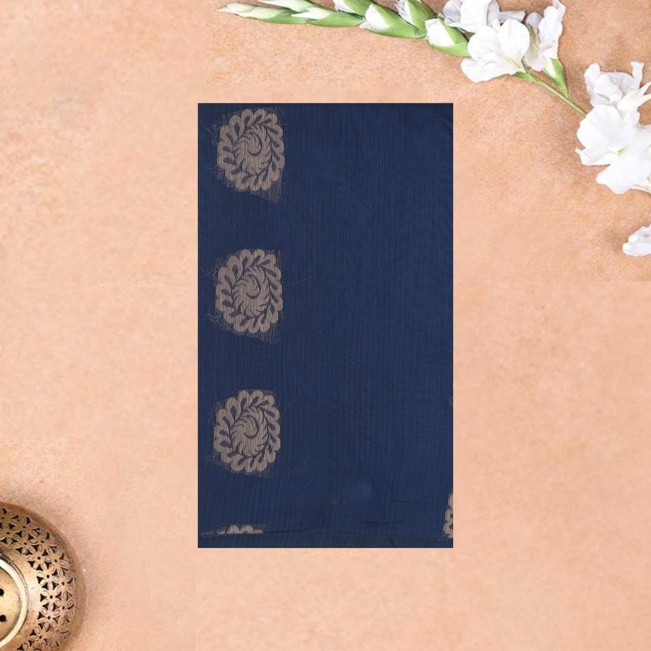 Navy Blue With Sandal Zari  Silk Cotton Saree