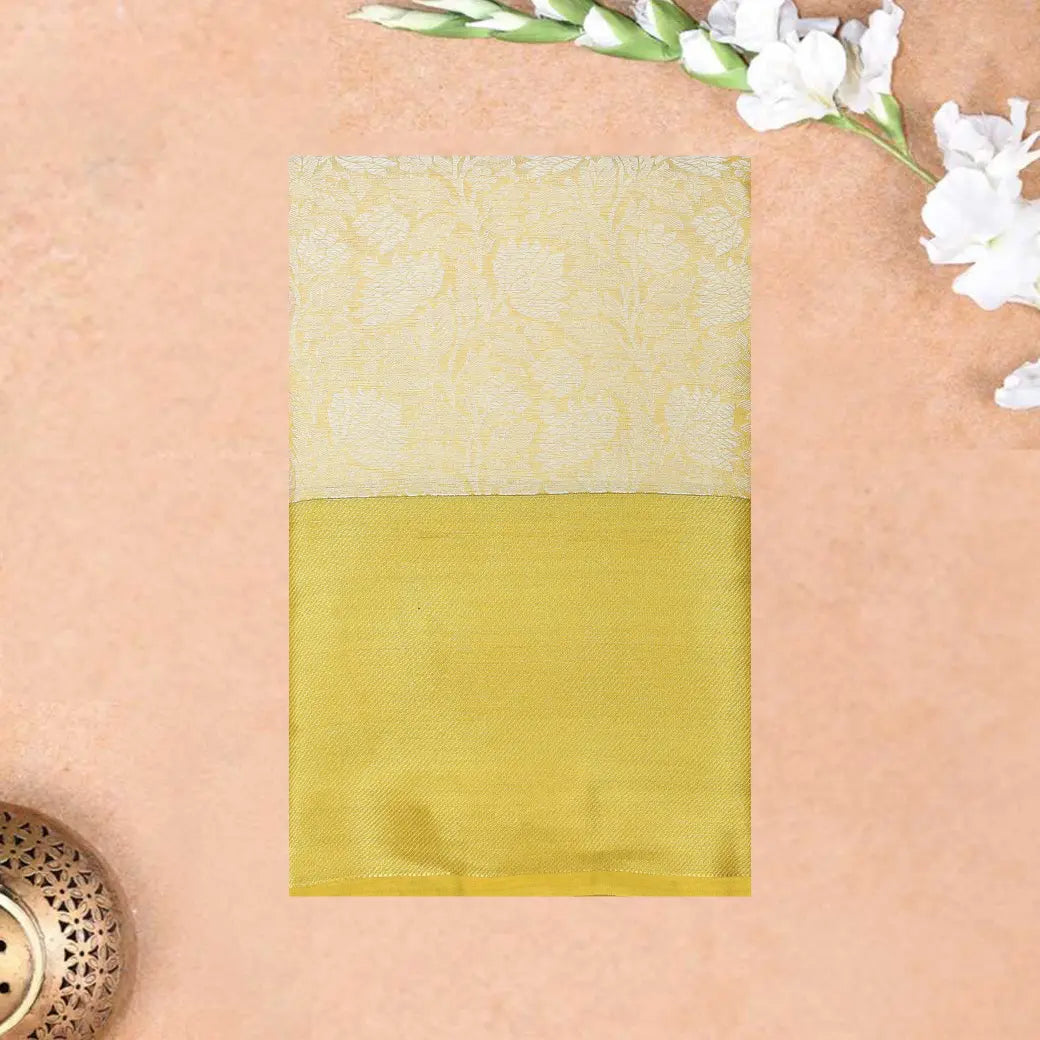 Cream with Golden-Yellow in Leaf Pattern Design Tanchui Silk Saree