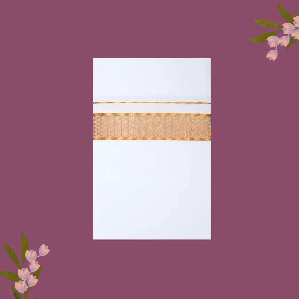 White with Copper Fancy Jari Border Single Layer Cotton Men’s Dhoti