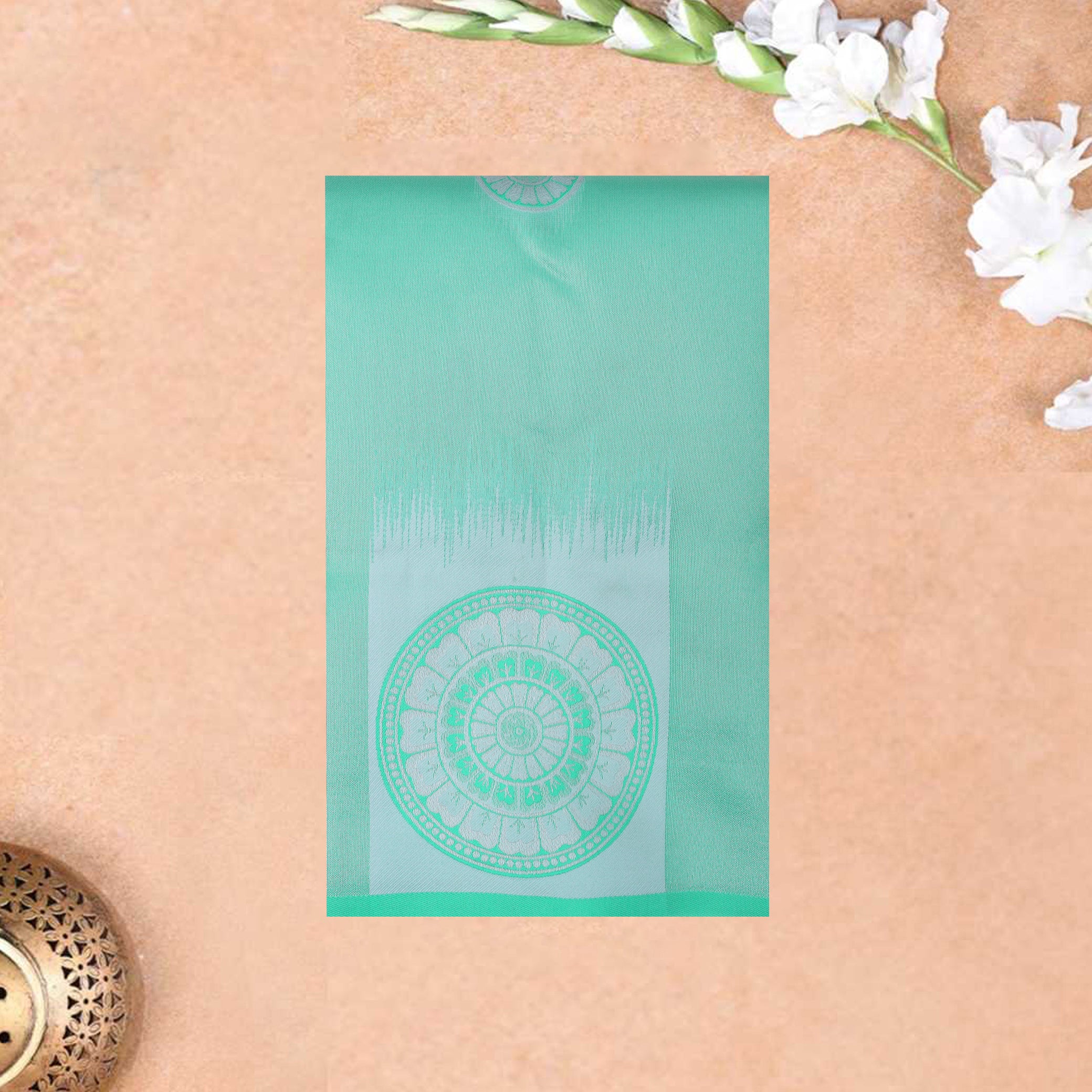 Green with Grey Litchi Silk Saree