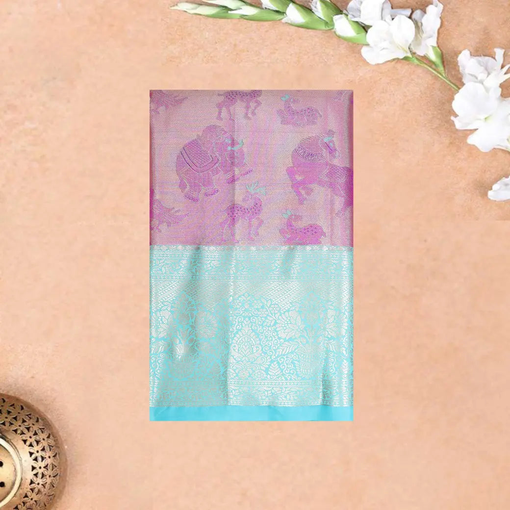 Lavender With Turquoise Blue Tissue Meena Silk Saree