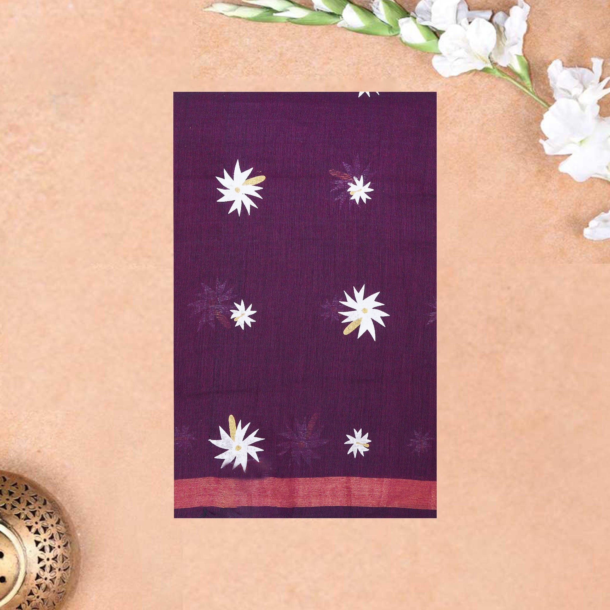 Dark Purple Linen Cotton Saree with Contrast Blouse