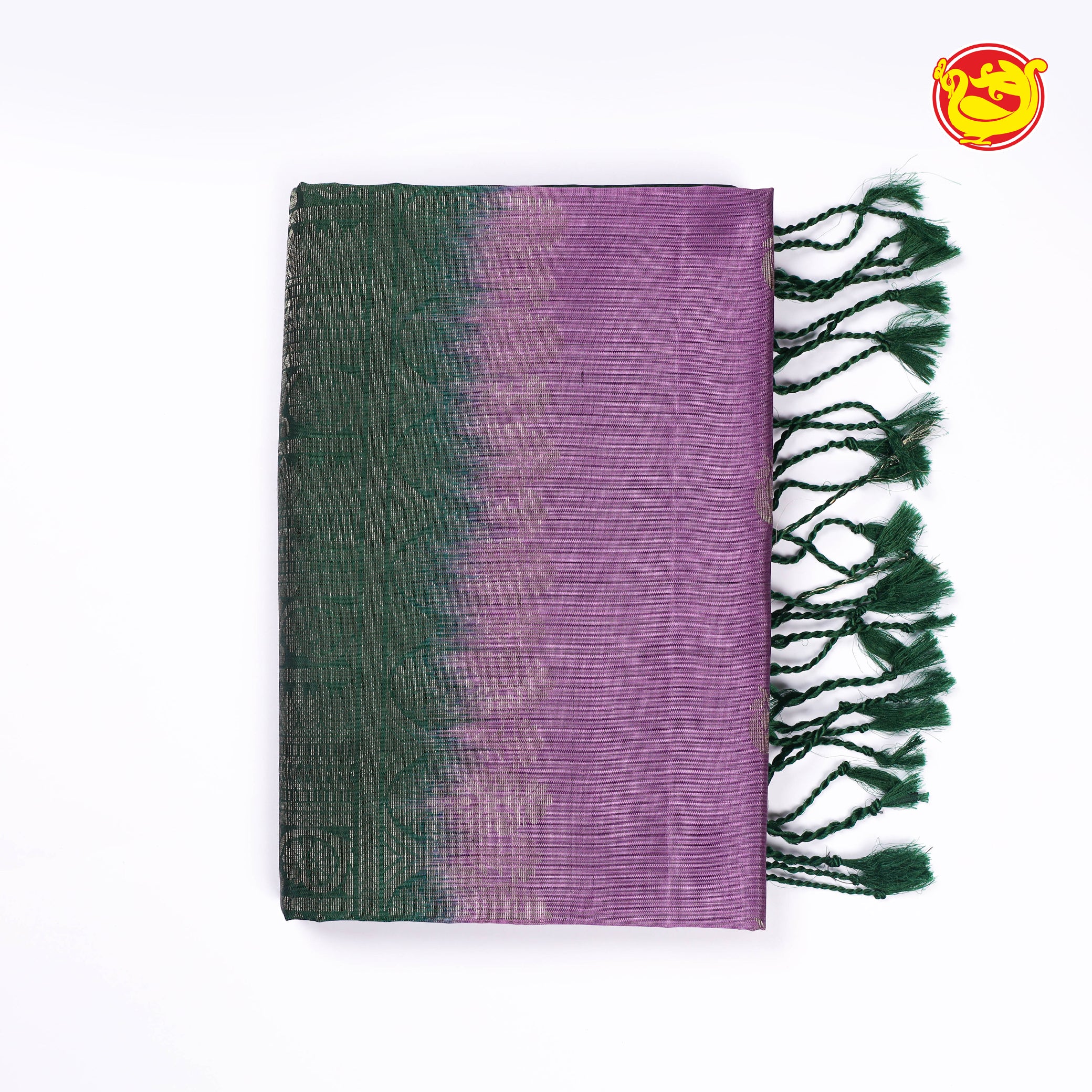 Purple soft silk saree with bottle green pallu