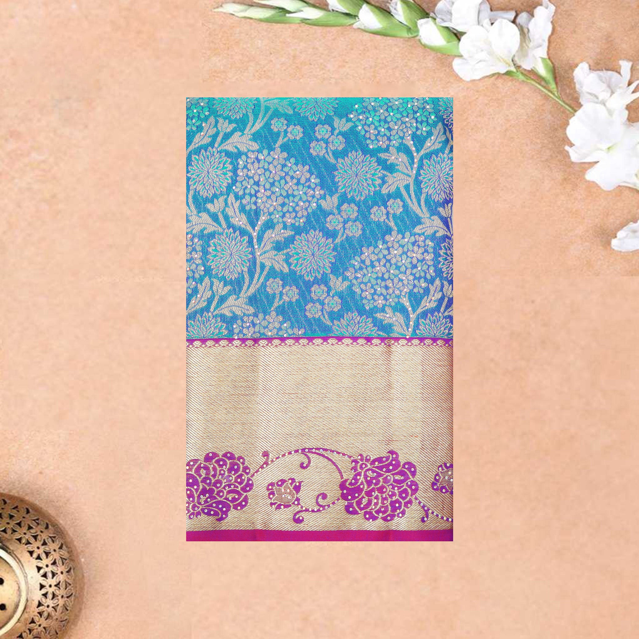 Sky Blue With Pink pure Kanchipuram silk saree