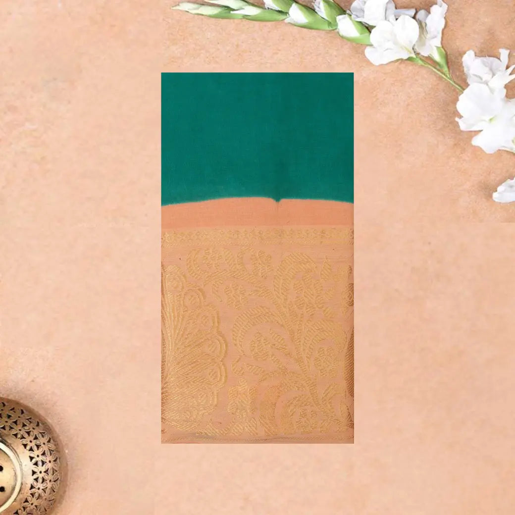Green Light With  Orange Sungudi Cotton Saree without Blouse