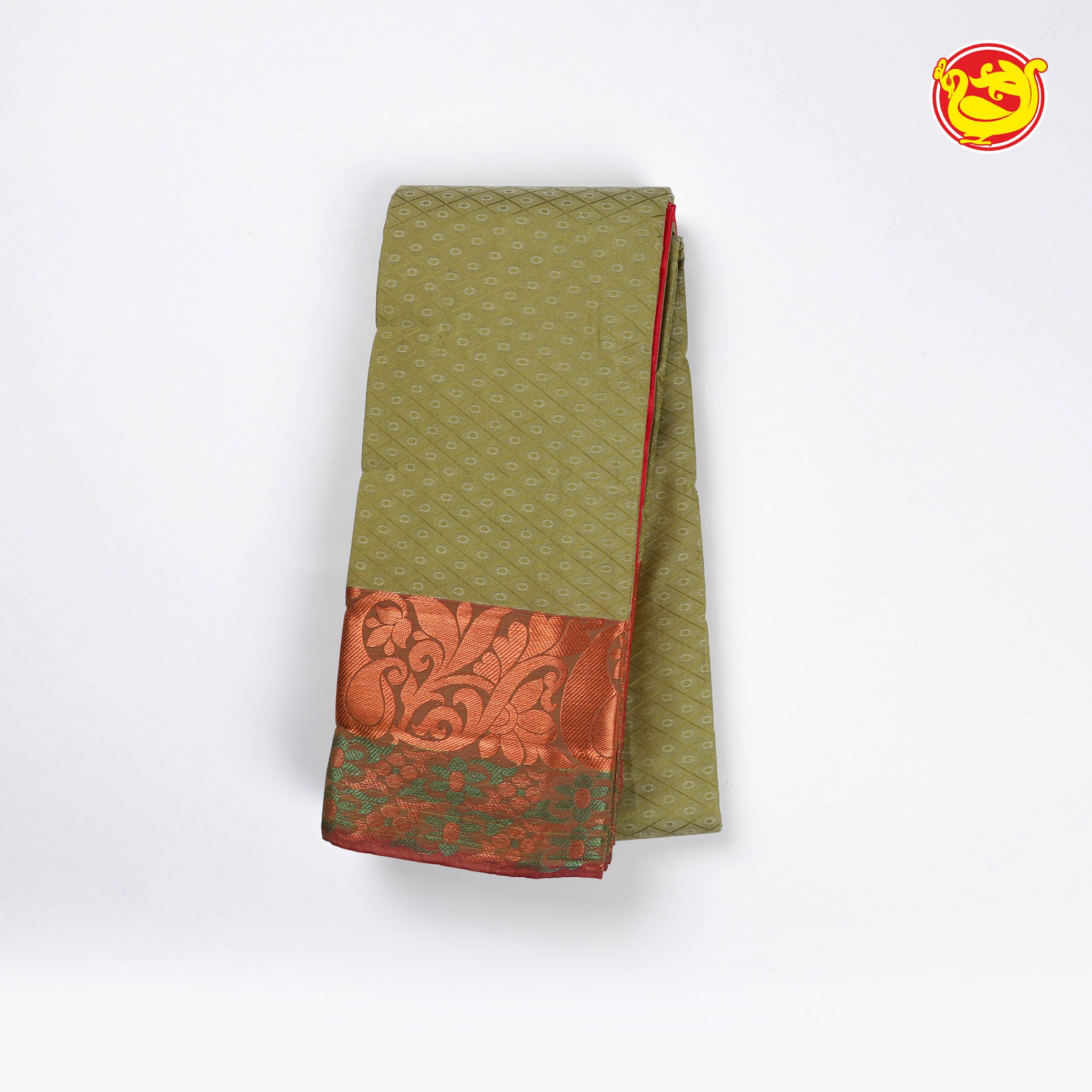 Mossy green with red art silk saree