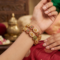 Lakshmi  With Floral Design Multicolour Ad stone bangles