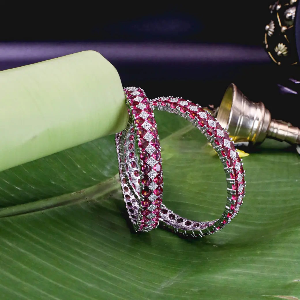 Pink stone bangles pair