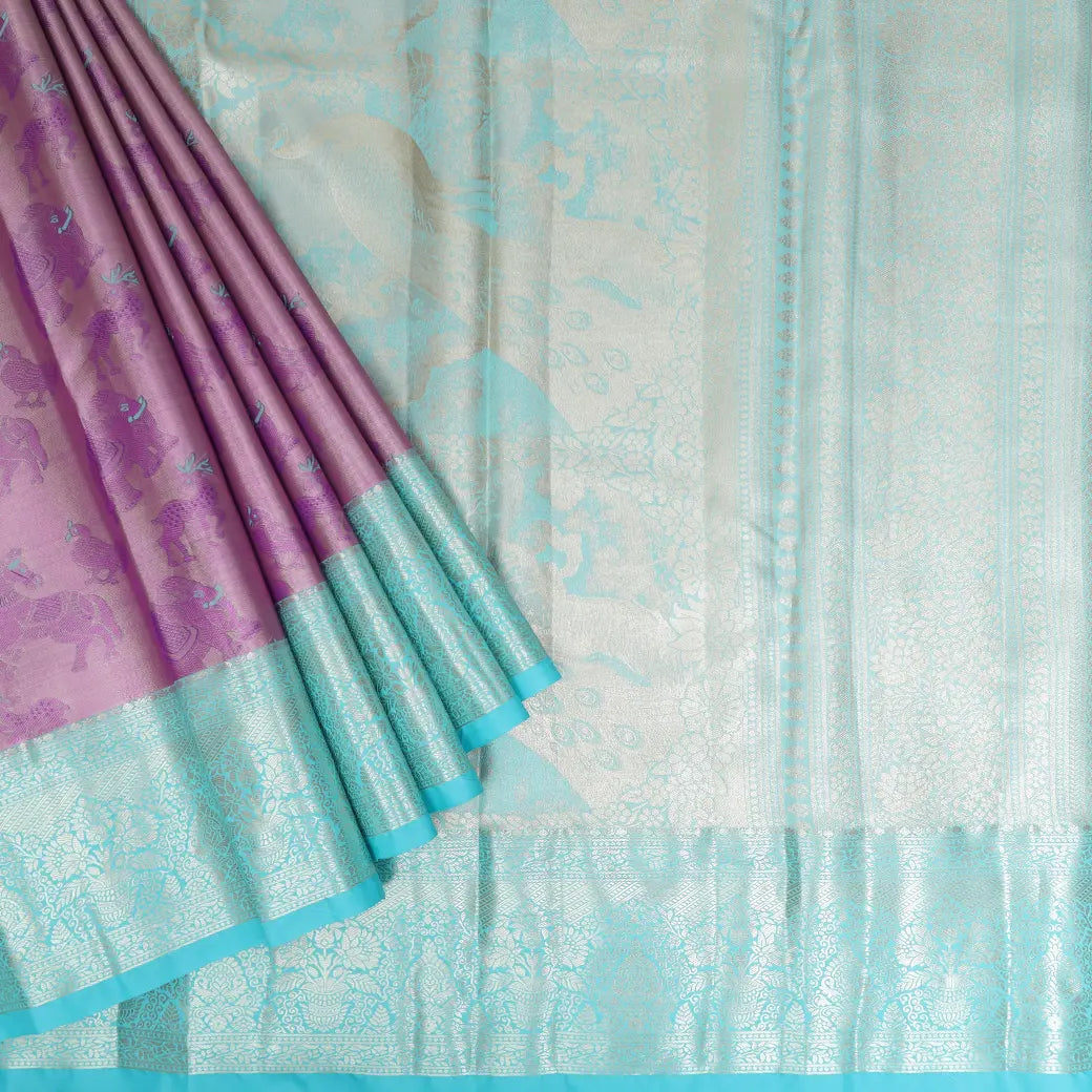 Lavender With Turquoise Blue Tissue Meena Silk Saree