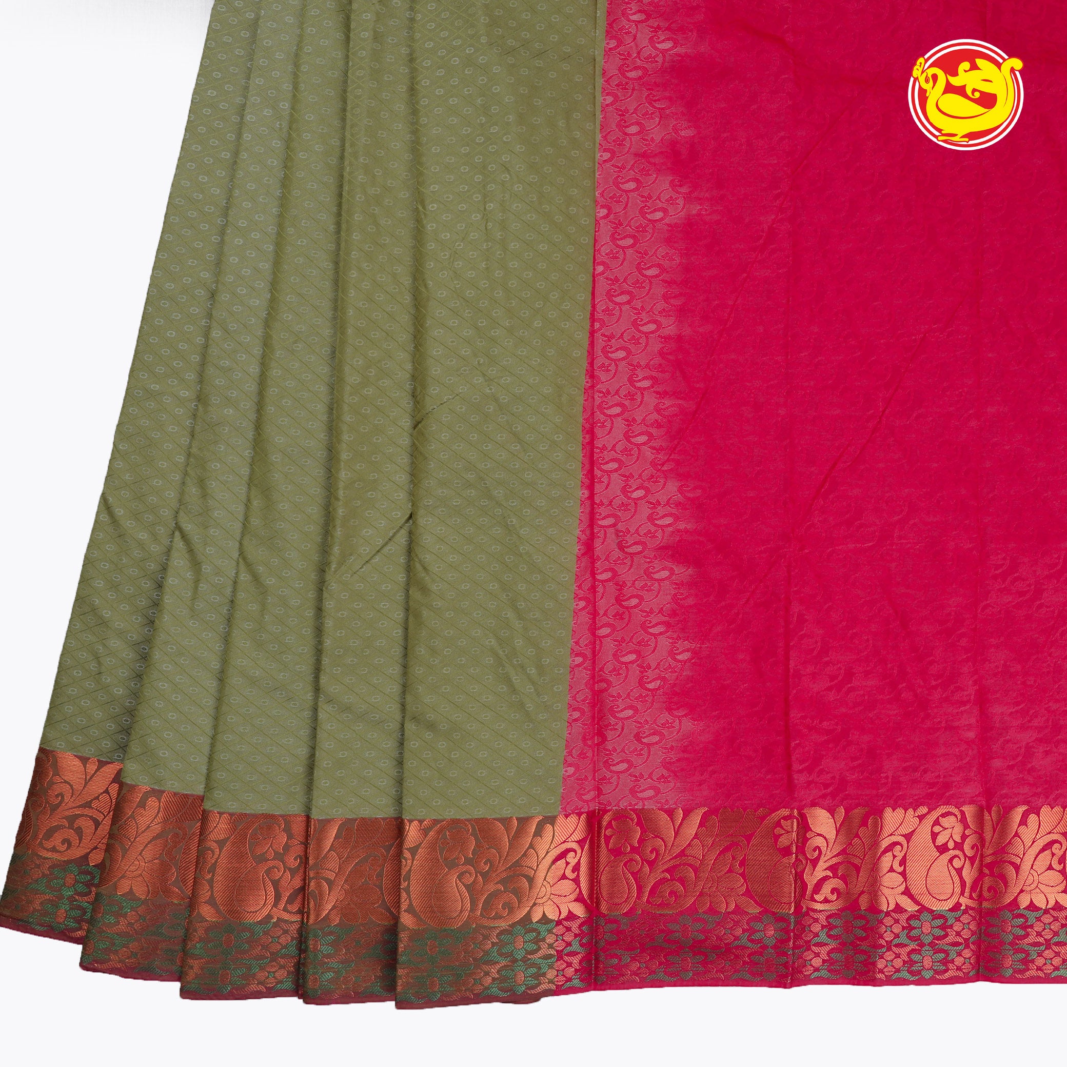 Mossy green with red art silk saree