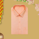 Orange With White Cotton Readymade Shirt and Double Matching Border Dhoti Set For Men