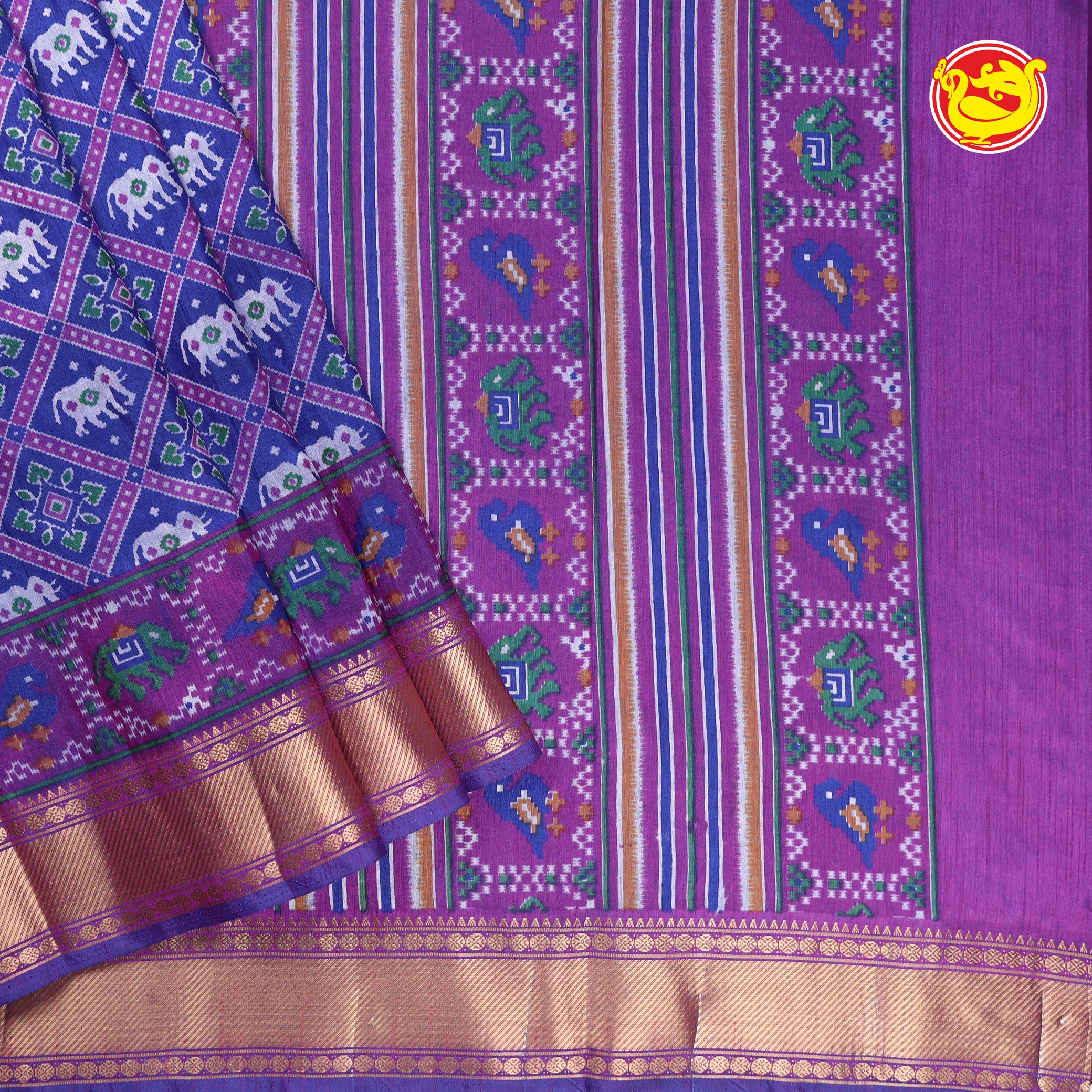 Dark blue with purple art Patola silk saree
